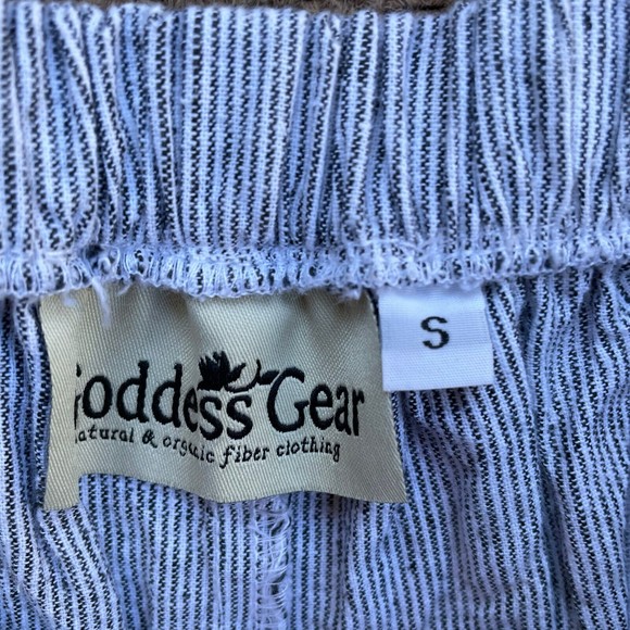 goddess gear linen cotton cropped pants gray white stripe S wide leg lagenlook - Picture 2 of 10